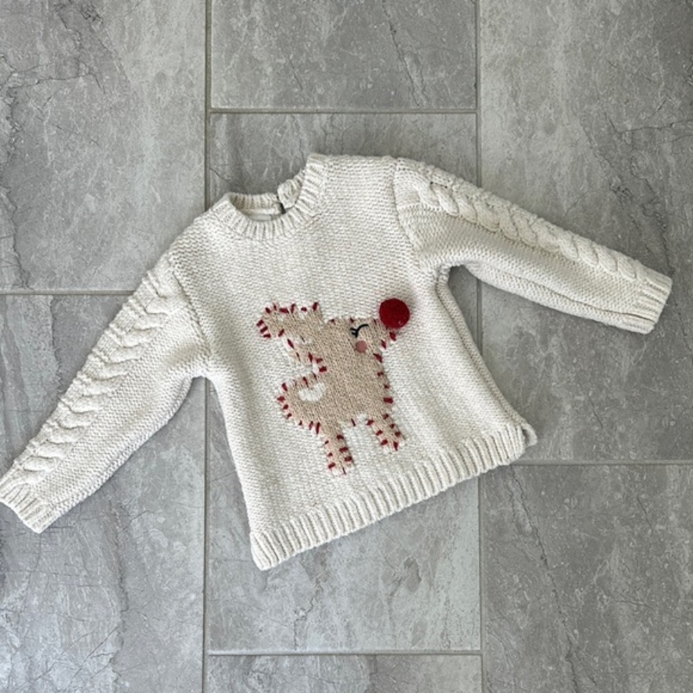 Zara Kids Cream Sweater with Red Nosed Reindeer